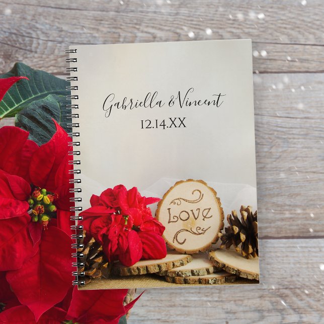 Cuaderno Boda de invierno de Woodland Red Poinsettia Rustic (Use as an advice book or guest book for your wintery woodland  bridal shower or wedding.)