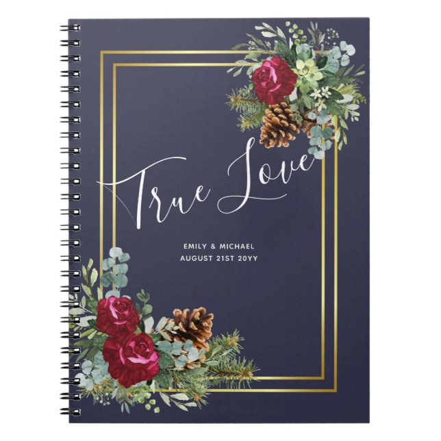 Cuaderno Boda de invierno Rosas de Borgoña Eucalyptus (Frente)