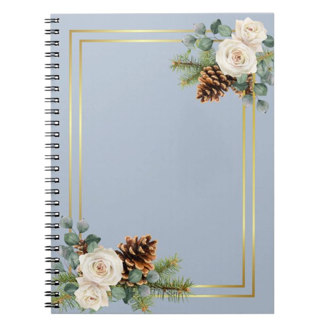 Cuaderno Boda de Invierno Roses Blancos Dorado Azul (Frente)