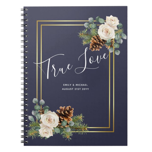 Cuaderno Boda de Invierno Roses Blancos Dorado Azul (Frente)
