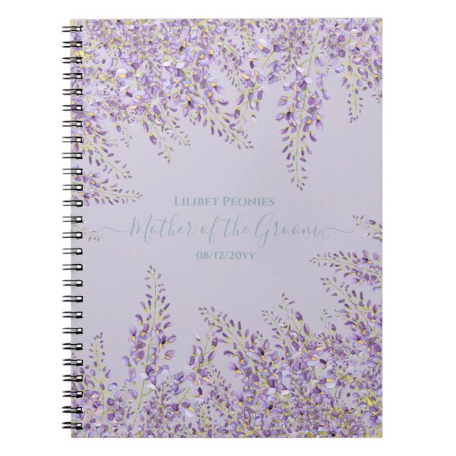 Cuaderno Boda de jardín floral de glicinia morada (Frente)