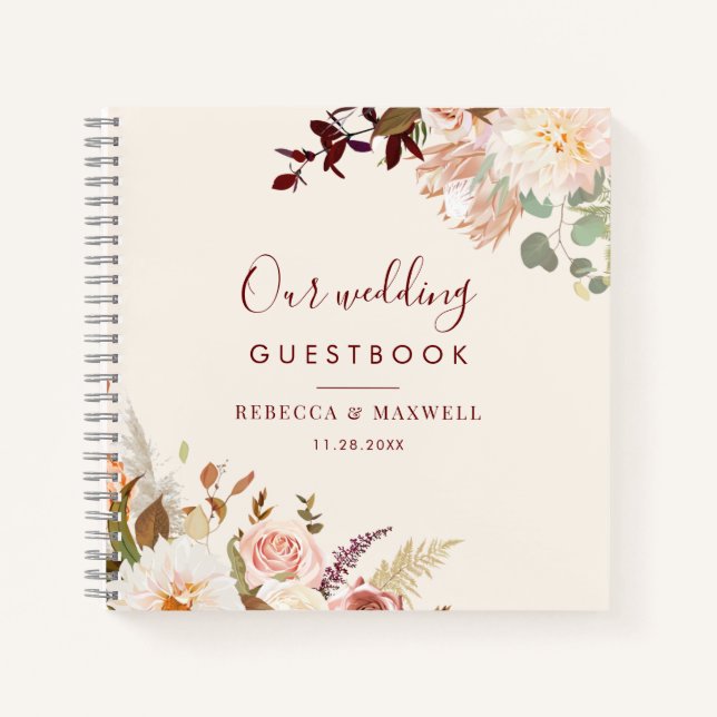 Cuaderno Boda de la vegetación borgoñona rosa floral (Anverso)