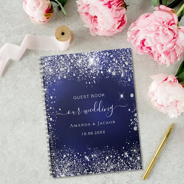 Cuaderno Boda de libros de invitados purpurina de plata azu (Subido por el creador)