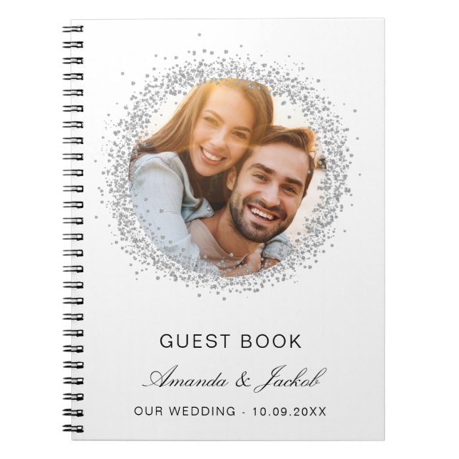 Cuaderno Boda de libros de invitados purpurina de plata bla (Frente)