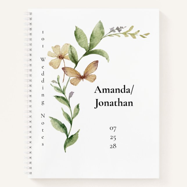 Cuaderno Boda de mariposa de flores de campo romántico (Anverso)