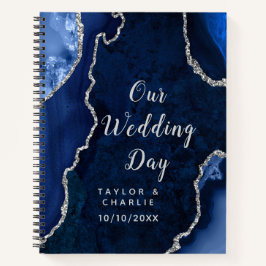 Cuaderno Boda de mármol azul y plateado de la armada