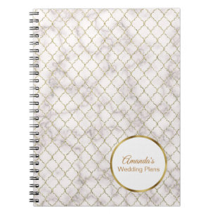 Cuaderno Boda de mármol blanco elegante y cuatro hojas de o