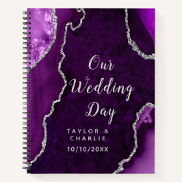 Cuaderno Boda de mármol de color morado y plateado