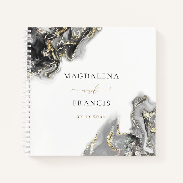 Cuaderno boda de mármol negro (Anverso)