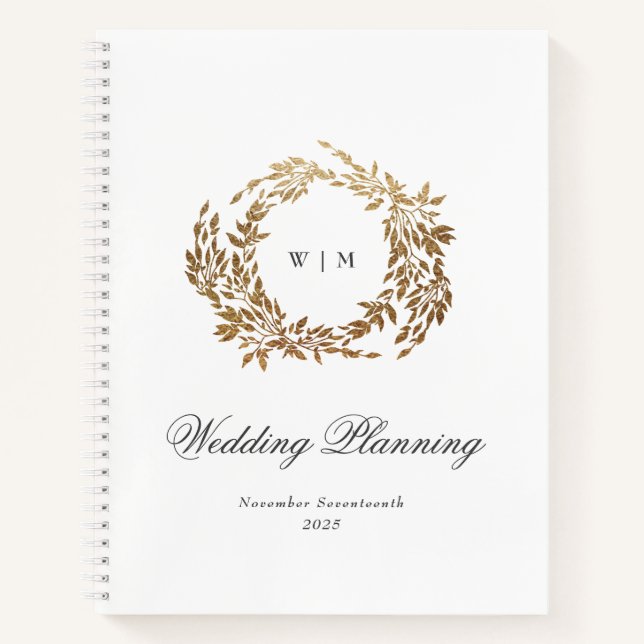 Cuaderno Boda de Monograma Clásico Gold Wreath (Anverso)