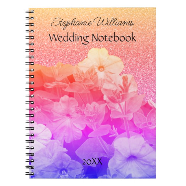 Cuaderno Boda de nombres personalizados Purpurinoso morado  (Frente)