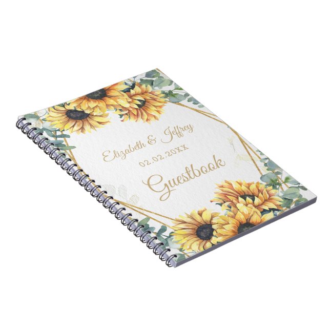 Cuaderno Boda de oro geométrico elegante de girasol ruso (Lado Derecho)