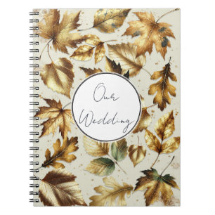 Cuaderno Boda de Otoño Glam Beige Almendra Hojas de Bronce 