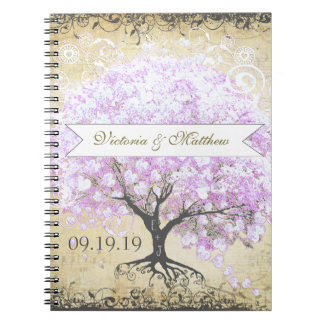 Cuaderno Boda de pájaro vintage del árbol de lavanda de hoj