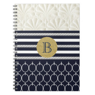 Cuaderno Boda de playa elegante náutica de azul marino y bl