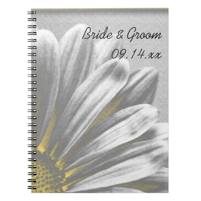 Cuaderno Boda de resaltados florales amarillos y grises (Frente)