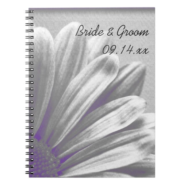 Cuaderno Boda de resaltados florales morados y grises (Frente)