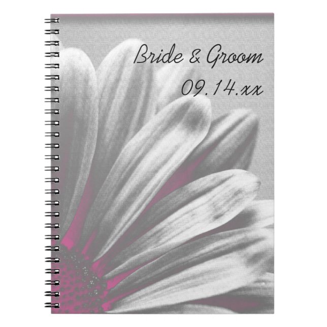 Cuaderno Boda de resaltados florales rosas y grises (Frente)