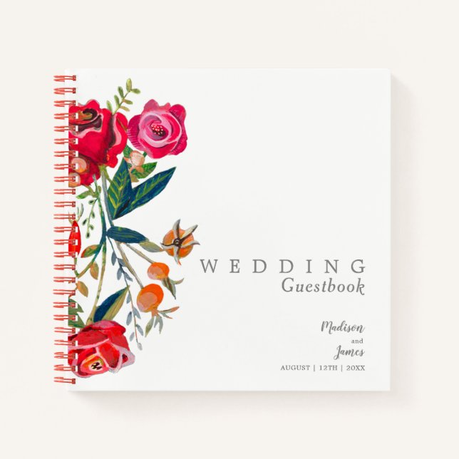 Cuaderno Boda de roses rosas rojas florales (Anverso)