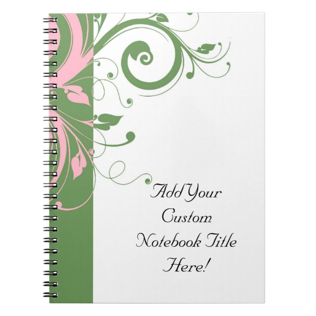 Cuaderno Boda de Swirl Floral Rosa y Verde (Frente)