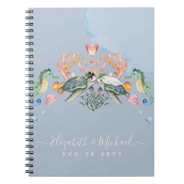 Cuaderno Boda de tortugas marinas con novia y novio (Frente)