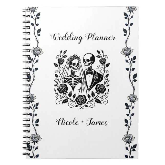 Cuaderno Boda de vino de Rosa floral del Skeleton blanco ne (Frente)
