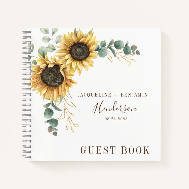 Cuaderno Boda del follaje floral de girasol Eucalyptus (Anverso)