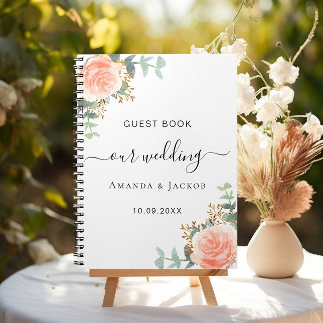 Cuaderno Boda del libro de invitados flores doradas de rosa (Subido por el creador)