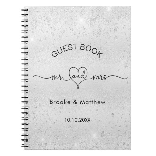 Cuaderno Boda del libro de invitados purpurina de plata mr  (Frente)