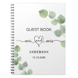 Cuaderno Boda del libro invitado eucalyptus mr mrs heart