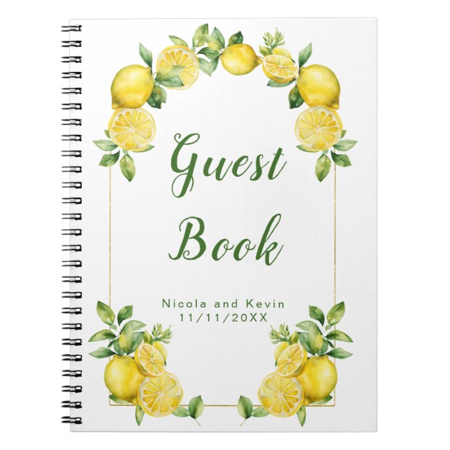 Cuaderno Boda del marco de la vegetación del limón italiano (Frente)