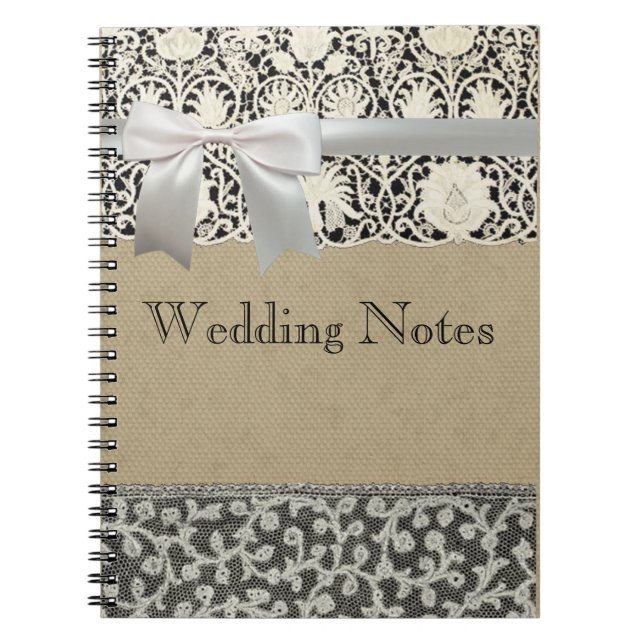 Cuaderno Boda Encaje Antiguo Lino Blanco Clásico Bonito (Frente)