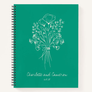 Cuaderno Boda Esmeralda personalizado de arte de la línea d