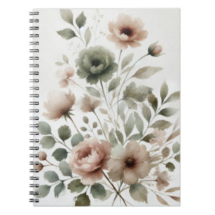 Cuaderno Boda floral acuarela en oliva polvorienta y rosa