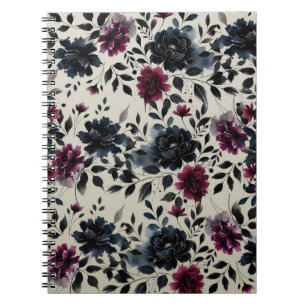 Cuaderno Boda Floral Azul Medianoche Borgoña Almendra