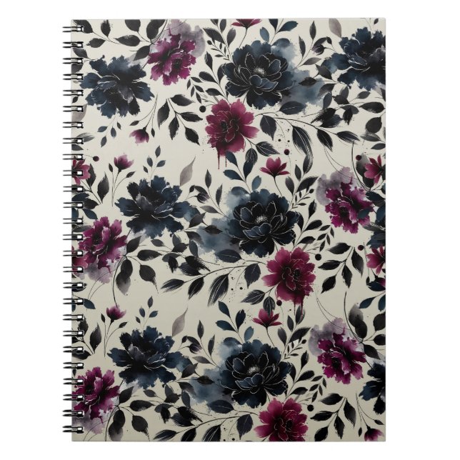 Cuaderno Boda Floral Azul Medianoche Borgoña Almendra (Frente)