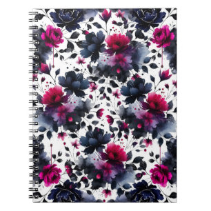 Cuaderno Boda Floral Azul Medianoche Borgoña Almendra