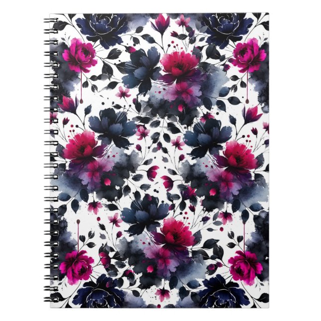 Cuaderno Boda Floral Azul Medianoche Borgoña Almendra (Frente)