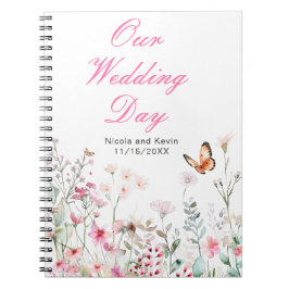 Cuaderno Boda floral de mariposa rosa profunda primavera