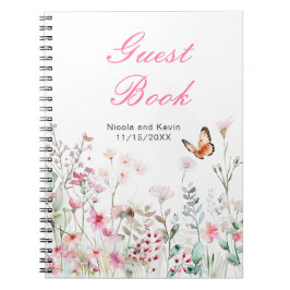 Cuaderno Boda floral de mariposa rosa profunda primavera