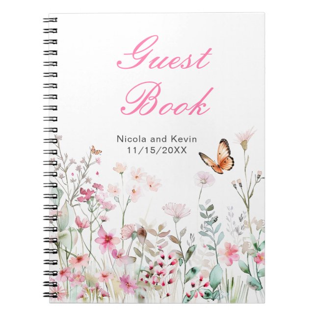 Cuaderno Boda floral de mariposa rosa profunda primavera (Frente)