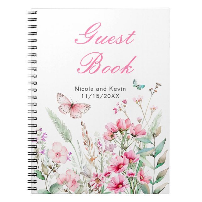 Cuaderno Boda floral de mariposa rosada de primavera (Frente)