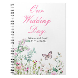 Cuaderno Boda floral de mariposa verde primavera