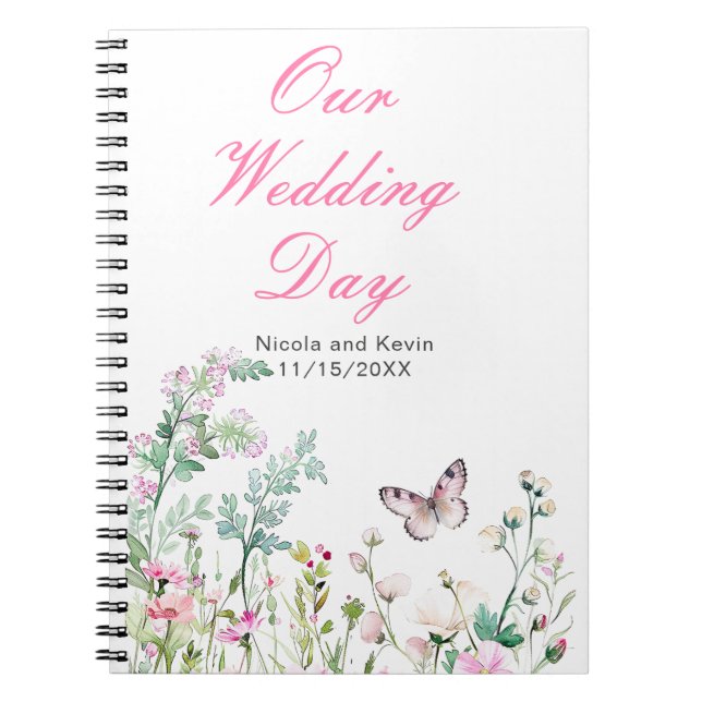 Cuaderno Boda floral de mariposa verde primavera (Frente)