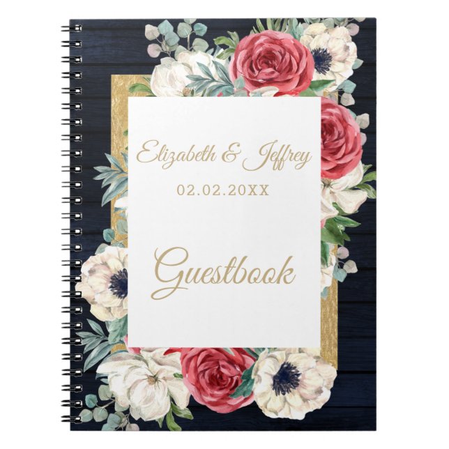 Cuaderno Boda floral de oro de la Marina Rusa de Madera (Frente)