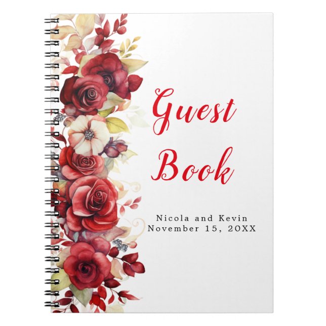 Cuaderno Boda floral de rosas rojas románticas (Frente)