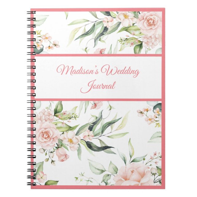 Cuaderno Boda Floral Elegante Moda Rosa Girly Nombre de gui (Frente)