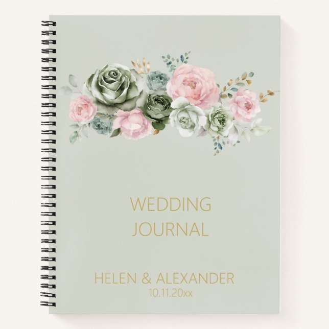 Cuaderno Boda floral elegante verde dusty sage (Anverso)