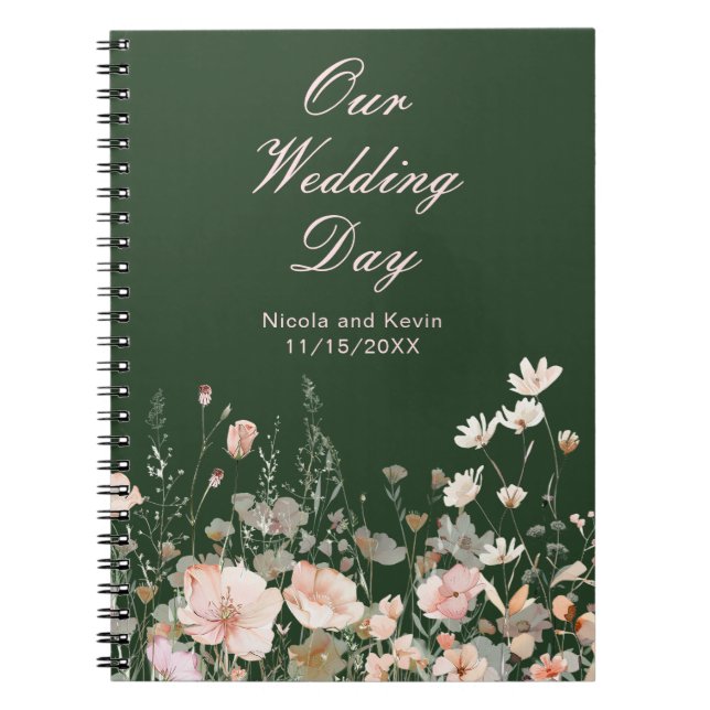 Cuaderno Boda floral rosa Rubor de primavera de flores silv (Frente)