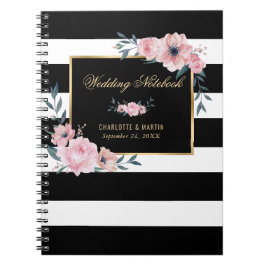 Cuaderno Boda floral rosada de oro negro y blanco